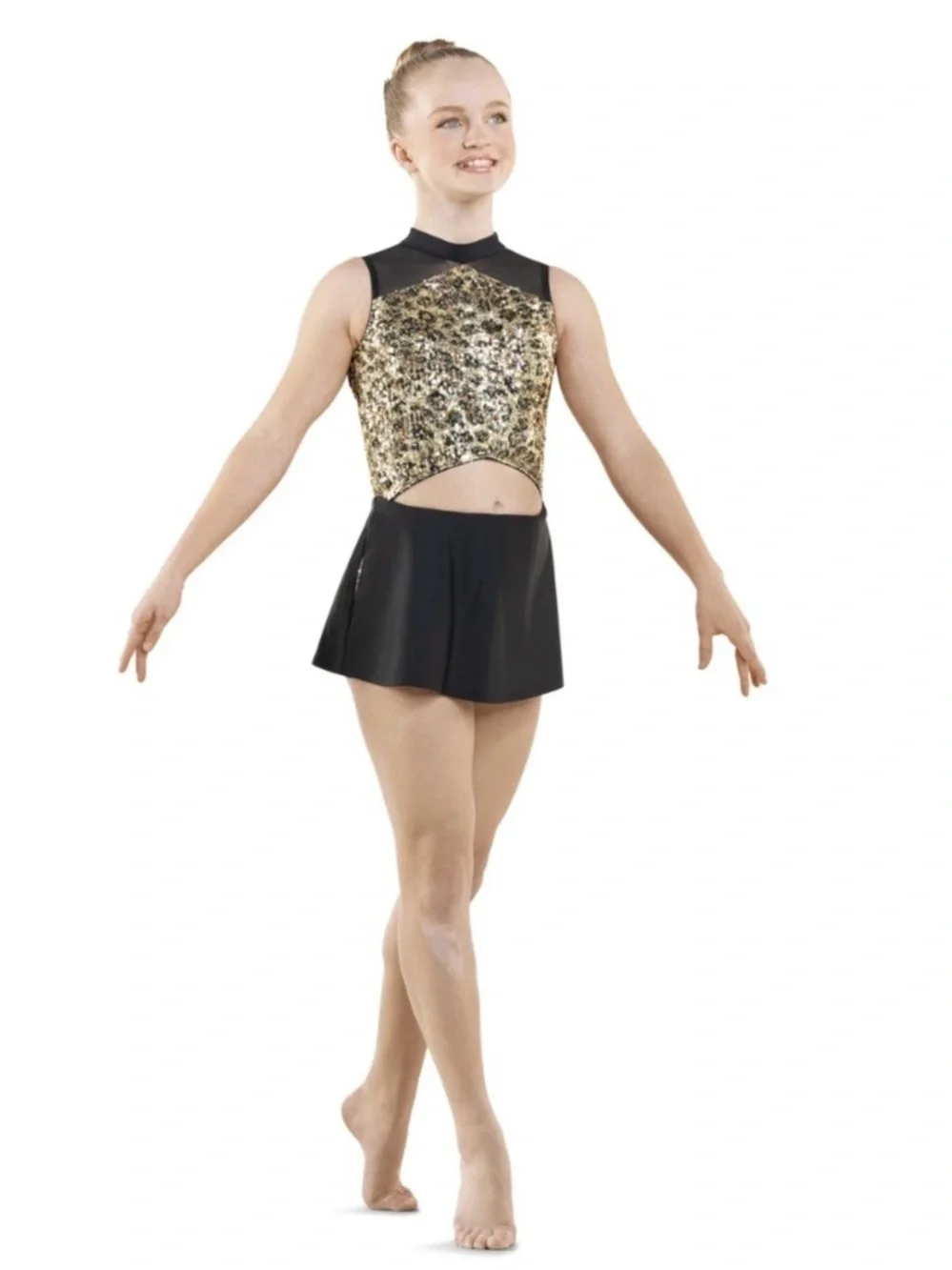 Tenth House | Thrive Gold Sequin and Black Dance Skirt Top Set, LC